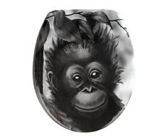 Wenko WC-Sitz Affe - Toilettensitz, rostfreie Edelstahlbefestigung, 36,5 x 44,5 cm, mehrfarbig