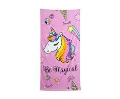 Secaneta Strandtuch Einhorn Kinder Mädchen 75 x 150 cm Stoff Velours 100% Baumwolle (Rosa) 75 x 150 cm