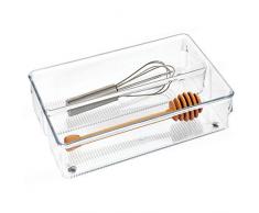 iDesign Linus Schubladenorganizer, großer Schubladeneinsatz aus Kunststoff für Besteck und andere Utensilien, durchsichtig