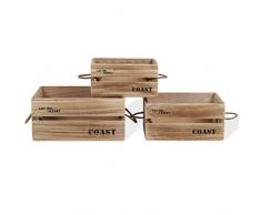 Rebecca Mobili 3er Set Holzkisten im Vintage-Stil, Aufbewahrungskisten für Garten, Hellbraun, Ordnung Haus Terrasse – Maße: 17 x 36 x 25 cm (HxLxB) – Art. RE4593