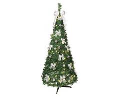 Best Season Dekorierter LED-Tannenbaum, beleuchtet circa 190 x 80 cm mit 80 warmwhite LED mit 8 Funktionen, zusammenfaltbar, silberne Dekoration Vierfarb-Karton 603-92