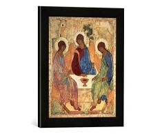 Gerahmtes Bild von Andrei Rublev The Holy Trinity, 1420s, Kunstdruck im hochwertigen handgefertigten Bilder-Rahmen, 30x40 cm, Schwarz matt