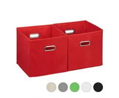 Relaxdays Aufbewahrungsbox 2er Set, Regalkorb ohne Deckel, mit Griff, faltbar, Stoffbox quadratisch, 30 cm, rot