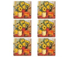 CREATIVE TOPS Tischsets aus Kork und Holz, Sonnenblumenmotiv, gelb, 6 Stück