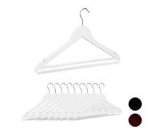 Relaxdays Kleiderbügel Holz, 10er Set, Kerben, Hosensteg, Garderobenbügel, 360° drehbarer Haken, 44,5 cm breit, weiß