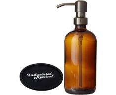 Industrial Rewind Seifenspender aus Glas mit Pistolenmetall und Bronze-Seifenpumpe, 227 ml, Bernstein