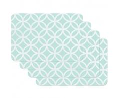 Venilia Circle Mint Tischset Platzset für Esszimmer KREIS Vintage-Muster, 4er Set abwischbar Polypropylen, lebensmittelecht, 45 x 30 cm, 4 Stück, 59043, Kunststoff