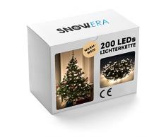 SnowEra 200er LED Lichterkette, Weihnachtsbeleuchtung für innen und außen mit zuschaltbarem Timer, perfekt für den Weihnachtsbaum / Tannenbaum, Lichtfarbe: warm weiß, Länge: ca. 30 m inkl. Zuleitung