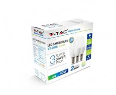 Set Super Saver Pack V-TAC 3 Stück/Pack LED-Leuchtmittel Kerze 5,5 W E14 VT-2076 - SKU 7265 Kaltweiß 6400 K