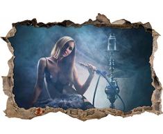 Pixxprint 3D_WD_S2308_62x42 Sexy Frau mit Shisha Wanddurchbruch 3D Wandtattoo, Vinyl, bunt, 62 x 42 x 0,02 cm