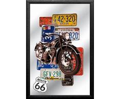 empireposter - Route 66 - Bike - GröÃe (cm), ca. 20x30 - Bedruckter Spiegel, NEU - Beschreibung: - Bedruckter Wandspiegel mit schwarzem Kunststoffrahmen in Holzoptik -