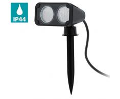 EGLO Erdspießstrahler Nema 1, 2 flammige Außenleuchte, Bodenspießlampe aus Kunststoff, Farbe: Schwarz, Fassung: GU10, IP44