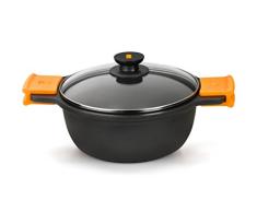 BRA Efficient hoher Kochtopf mit Glasdeckel und Silikongriffe, schwarz, 28 cm