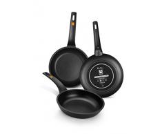 BRA Efficient Set mit 3 Pfannen, Aluguss mit Antihaftbeschichtung Satz Bratpfannen 20-24-28 cm Schwarz