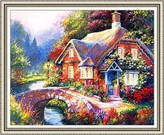 GMMH Diamond Painting Set Bild 30 x 40 Diamant Malerei Stickerei Handarbeit Basteln Mosaik Steine Blumen Korb Haus am Bach
