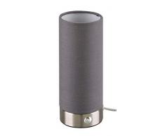 Reality Leuchten LED Tischleuchte Emir R52460111, Metall Nickel Matt, Stoffschirm Grau, inkl. 5.Watt LED, Touch Dimmer