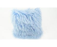 bokke Tibet Lammfell Kissen, Natürliches, Himmelblau, 40x40cm