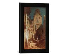 Gerahmtes Bild von Carl Spitzweg Der eingeschlafene Nachtwächter, Kunstdruck im hochwertigen handgefertigten Bilder-Rahmen, 30x40 cm, Schwarz matt