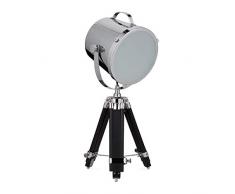 Relaxdays Tischlampe MOVIESTAR Tripod Lampe, Scheinwerfer Design, höhenverstellbar, HBT 74 x 36 x 36 cm, silber-schwarz
