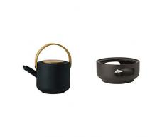 Stelton x-630 Theo Teekanne 1,25 L, Stein, schwarz, 21.5 x 17.5 x 17 cm & Theo Stövchen, Stein, schwarz 8 x 16 x 16 cm