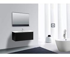 Talos Black Home LED Badspiegel mit Ablage, Schwarz, 80 x 60 cm