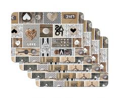 Venilia Country Love Tischset Platzset für Esszimmer, 4er Set abwischbar Polypropylen, lebensmittelecht, 45 x 30 cm, 4 Stück, 59068, Kunststoff