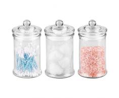 mDesign Wattepadspender im 3er-Set - Wattedose & Wattestäbchenbehälter in schlichtem Design - auch als Apothekerglas einsetzbar – durchsichtig, glas