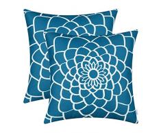 CaliTime Kissenbezüge Kissenhülle Packung mit 2 weichen Leinwand Dekokissen Kissenbezüge Cases für Couch Sofa Home Decor Dahlia Floral Umriss Beide Seiten Druck 45 cm x 45 cm Sea Blue