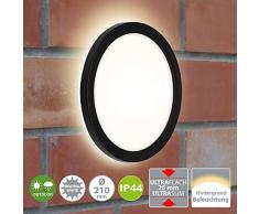 Briloner Leuchten LED Außenleuchte, Außenwandlampe inkl. Backlight-Effekt, Außendeckenlampe, Badlampe 8 Watt, 1.200 Lumen, 4.000 Kelvin, Weiß/Schwarz, Rund, Ø 21cm