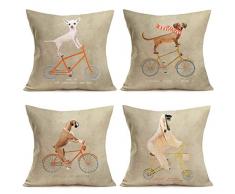 Fukeen Kissenbezug Libelle Landhausstil für Zuhause, Büro, Sofa, Dekokissenbezüge Baumwolle Leinen, 4 Stück Standard-Kissenbezüge 45,7 x 45,7 cm, Grün 18x18 Dog Riding Bicycle