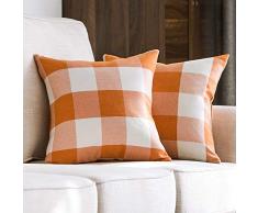 MIULEE 2 Stück, Samt Weiches Solide Dekorativen Überwurf Kissenbezüge Set, quadratisch Kissen Fall Sofa Schlafzimmer Auto 2 Pieces, 18x18 G-Plaids Orange+White