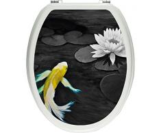 Pixxprint 3D_WCs_7642_32x40 wunderschönes Gemälde eines Koi mit Seerose als Toilettendeckel Aufkleber, WC, Klodeckel, gläzendes Material, schwarz/weiß, 40 x 32 cm