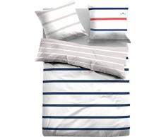 TOM TAILOR 0069941 Satin Bettwäsche Garnitur mit Kopfkissenbezug (Baumwolle) 1x 155x200 cm + 1x 80x80 cm, Indigoblau
