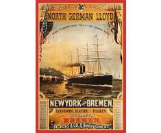North German Lloyd New York - Bremen - Nostalgie Schiff - Reklame tin Sign Blechschild, 20x30 cm Deko