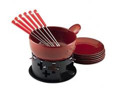 KUHN RIKON 32202 Schweizer Kreuz Relief 22cm Käsefondue Set, Roter Ton, 22 cm