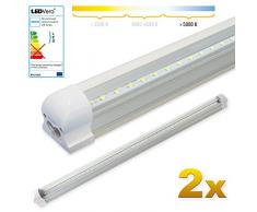 LEDVero 2x SMD LED Röhre 90 cm inklusive Fassung in kaltweiss - Leuchtstoffröhre T8 G13 Tube transparent Abdeckung - Lichtleiste mit 14 W, 1400lm- montagefertig