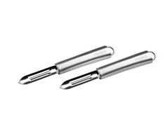 Probus Sparschäler-Set, Zwei Universal-Schäler 19 cm aus Edelstahl mit ergonomischem und abgerundetem Griff, scharfe Klinge, spülmaschinengeeignet, aufhängbar, Menge: 1 x 2er-Set, silber