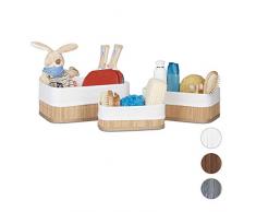 Relaxdays Aufbewahrungskorb 3er Set, Stoffbezug, Bambus, rechteckig, Bad, Accessoires, Spielzeug, Allzweckkorb, natur