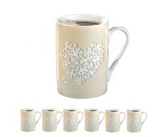 Kaffeebecher Fine, 6er-Set, Inhalt je 0,28 Liter, dünnwandiger, feiner Henkelbecher aus weißem Porzellan mit Druck.