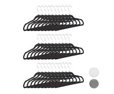 Relaxdays Kleiderbügel Set, Samtbügel mit Hosenstange, Krawattenhalter, rutschfest, drehbar, großes 30er Pack, schwarz