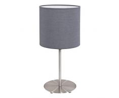 EGLO Tischlampe Pasteri, 1 flammige Textil Tischleuchte, Nachttischlampe aus Stahl und Stoff, Farbe: Nickel matt, grau, Fassung: E27, inkl. Schalter, H: 40 cm