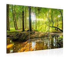 Bilder Wald Landschaft Wandbild 120 x 80 cm Vlies - Leinwand Bild XXL Format Wandbilder Wohnzimmer Wohnung Deko Kunstdrucke Grün 3 Teilig - MADE IN GERMANY - Fertig zum Aufhängen 611731a