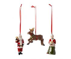 Villeroy & Boch Nostalgic Ornaments Baumschmuck Nordpol-Express, 3er Set, Porzellan, Rot/Grün/Braun
