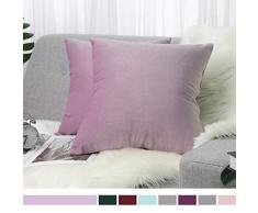 Lewondr Samt Kissenbezug 50x50cm, 2-Set Sanft Einfarbige Moderne Quadratische Kissen Hülle Zierkissenbezüge für Weihnachten Deko, Wohnzimmer, Sofa, Schlafzimmer, Auto, Lila