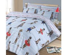 Dreamscene Bettwäsche-Set Erdmännchen-Tiermotiv, Bett- und Kissenbezug, weiß-blau gestreift – Doppelbett