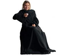 CelinaTex TV-Decke Kuscheldecke mit Ärmeln und Fußtasche 150 x 180 cm schwarz Coral Fleece Tagesdecke Ärmeldecke