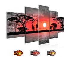 Bilder Afrika Sonnenuntergang Wandbild Vlies - Leinwand Bild XXL Format Wandbilder Wohnzimmer Wohnung Deko Kunstdrucke Rot Grau 5 Teilig - MADE IN GERMANY - Fertig zum Aufhängen 000253b