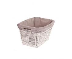Wäschekorb aus Weide, Puff, Retro Wäschekorb, Vintage Stil, weißer Korb mit einem Stoff besetzt, Kaminkorb, Spielzeugbehälter