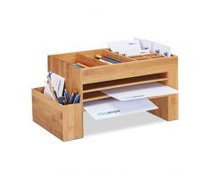 Relaxdays Schreibtisch-Organizer Bambus, Ablagesystem f. Büro, Aufbewahrungsbox, Briefablage, HBT 20x40x21,5 cm, natur