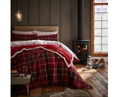 Tartan Check Red King Größe Bettbezug-Set mit Kissenbezug Biber gebürstete Baumwolle Catherine Lansfield